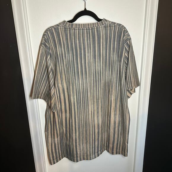 Tru Kolors Men's Blue Tan Vertical Striped Logo Short Sleeve Tee Size XXL - Picture 7 of 8